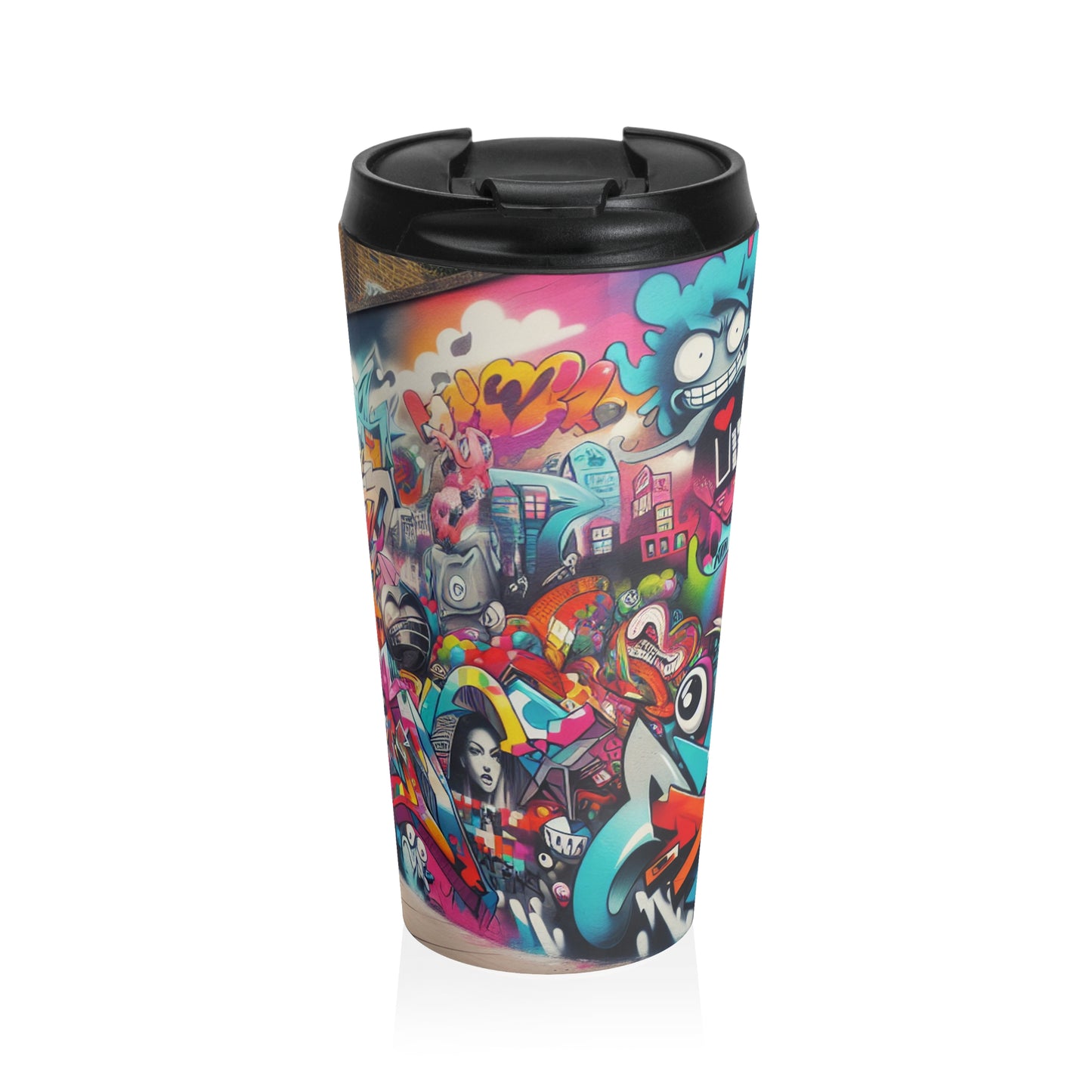 "Neon Horizon: The Vibrant Future Metropolis" - The Alien Mug de voyage en acier inoxydable Street Art / Graffiti