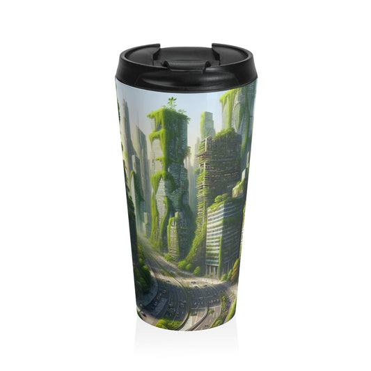 "Nature's Resurgence: A Futuristic Cityscape" - The Alien Stainless Steel Travel Mug