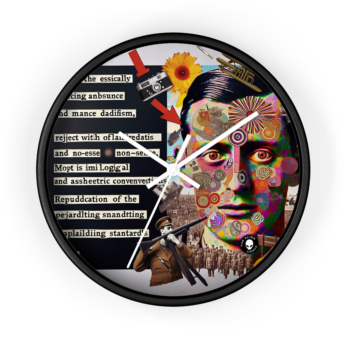 "Absurdity Unleashed: Creating a Dadaist Collage of Chaos" - The Alien Wall Clock Dadaism