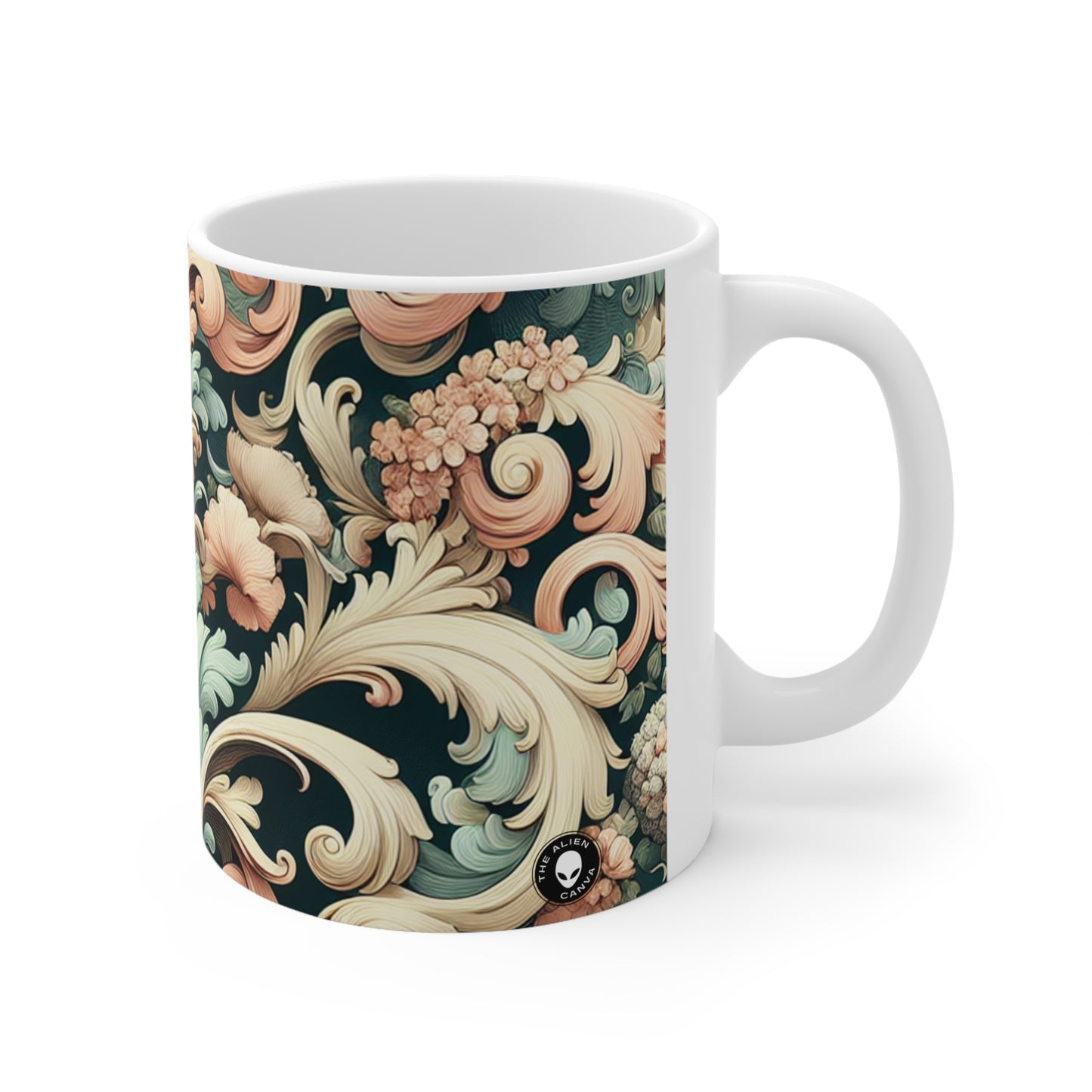 "Garden of Whimsy: A Rococo Fête" - The Alien Ceramic Mug 11oz Rococo