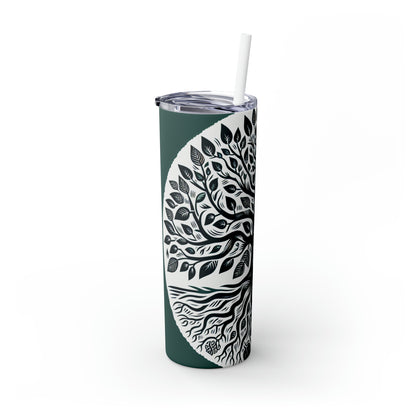 "Modern Woodcut Family Tree" - The Alien Maars® Skinny Tumbler with Straw 20oz Woodcut Printing