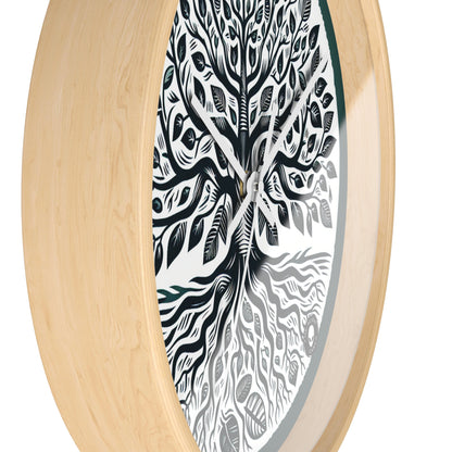 "Modern Woodcut Family Tree" - The Alien Wall Clock Woodcut Printing