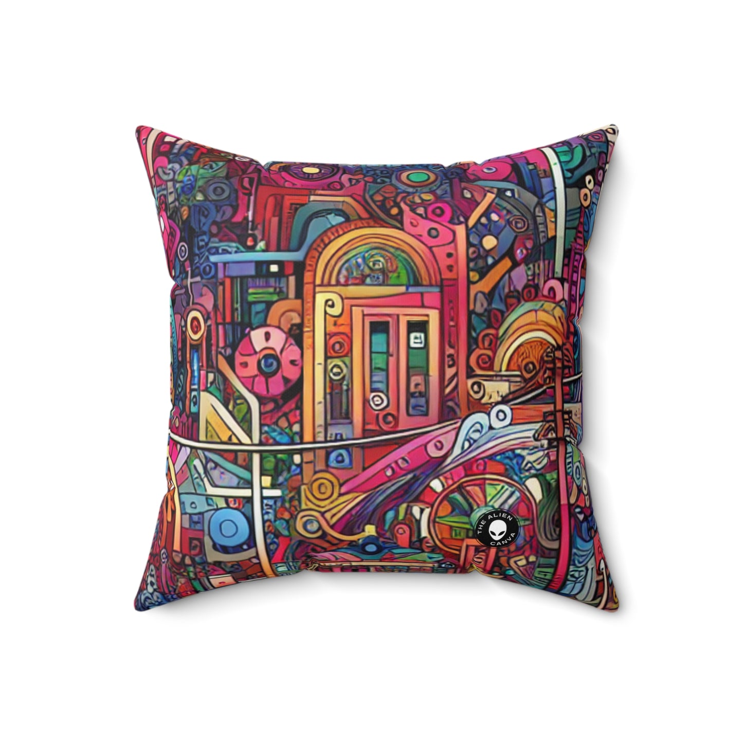 "Unity in Diversity: A Graffiti Mural of the Animal Kingdom"- The Alien Spun Polyester Square Pillow Graffiti Art