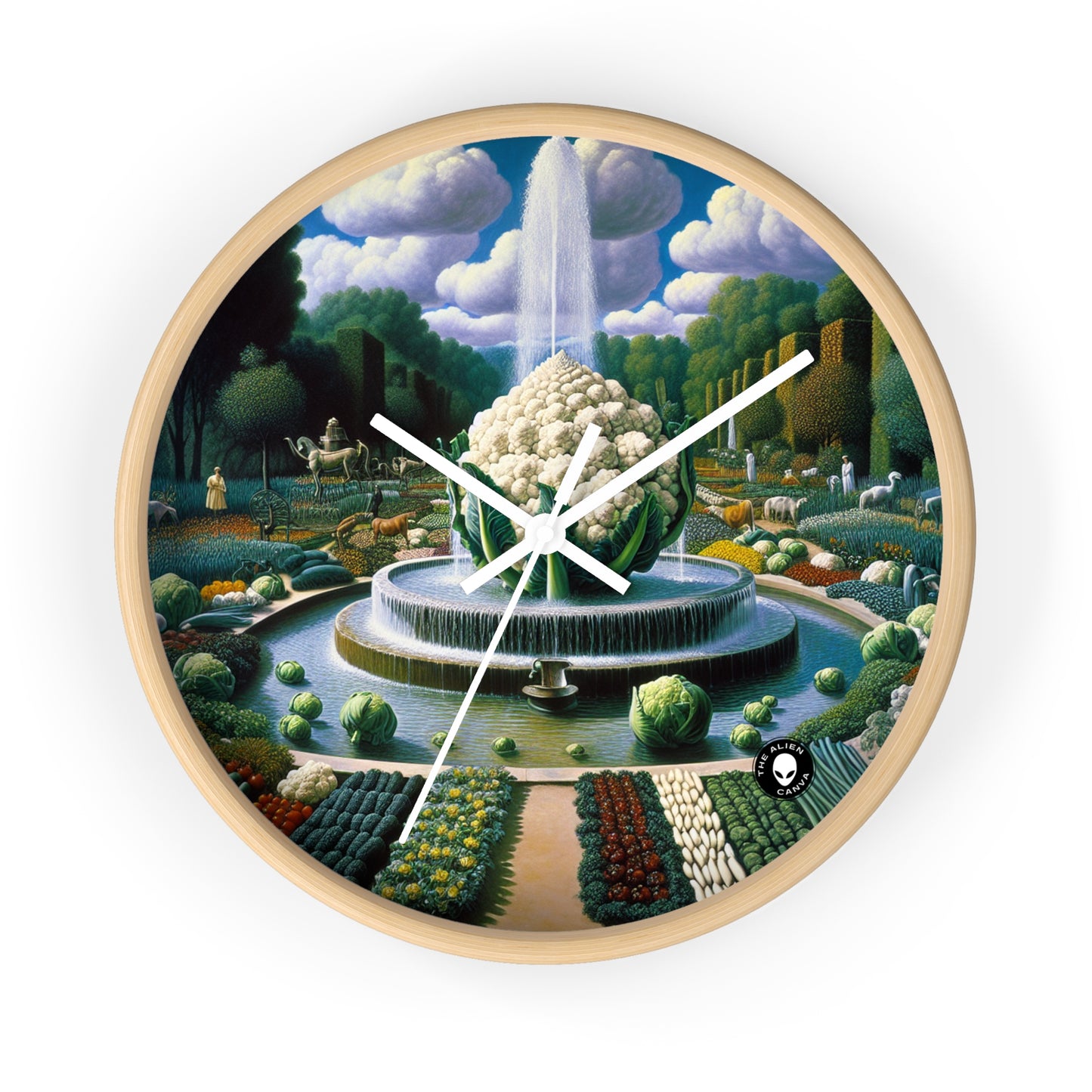 "The Vegetable Fountain: A Cauliflower Conglomerate" - The Alien Wall Clock Surrealism