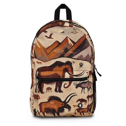 Title: "Ancient Encounter: The Battle of Giants" - The Alien Backpack Cave Painting