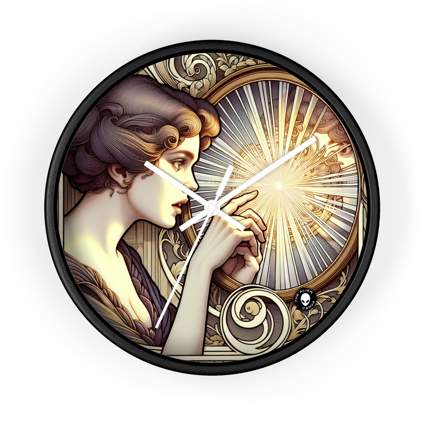 "Reflection of Beauty" - The Alien Wall Clock Art Nouveau