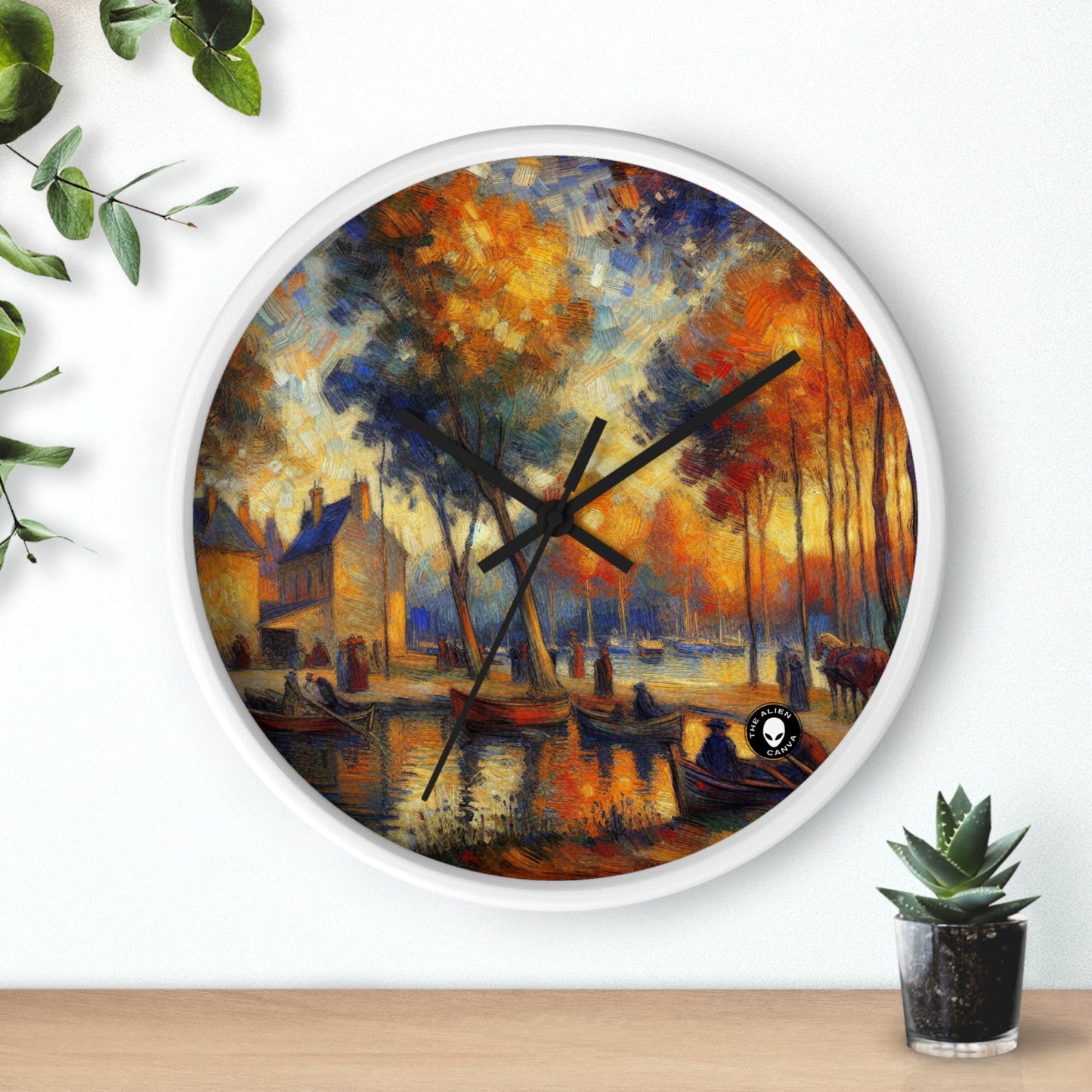 "Rainy Evening: A Post-Impressionist Cityscape" - The Alien Wall Clock Post-Impressionism