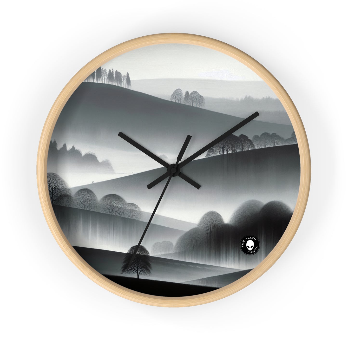 "Tonalisme gris : flanc de colline dans le brouillard" - Le tonalisme de l'horloge murale Alien