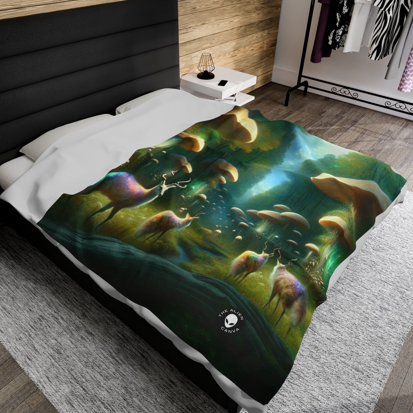 « Mystical Mushroom Grove » - La couverture en peluche en velours Alien