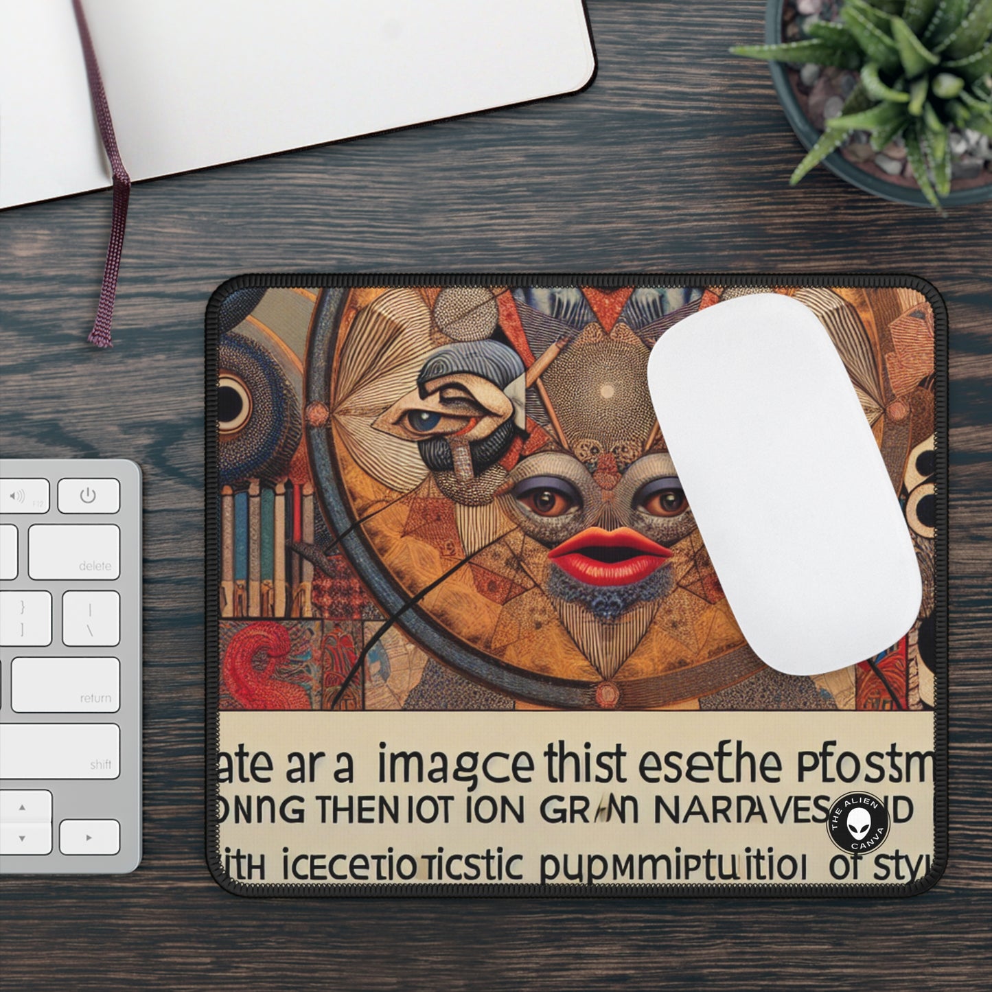 "Digital Chaos: A Postmodern Collage" - The Alien Gaming Mouse Pad Postmodern Art