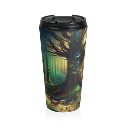 "Bosque vigilante: los árboles con ojos" - Taza de viaje de acero inoxidable de The Alien