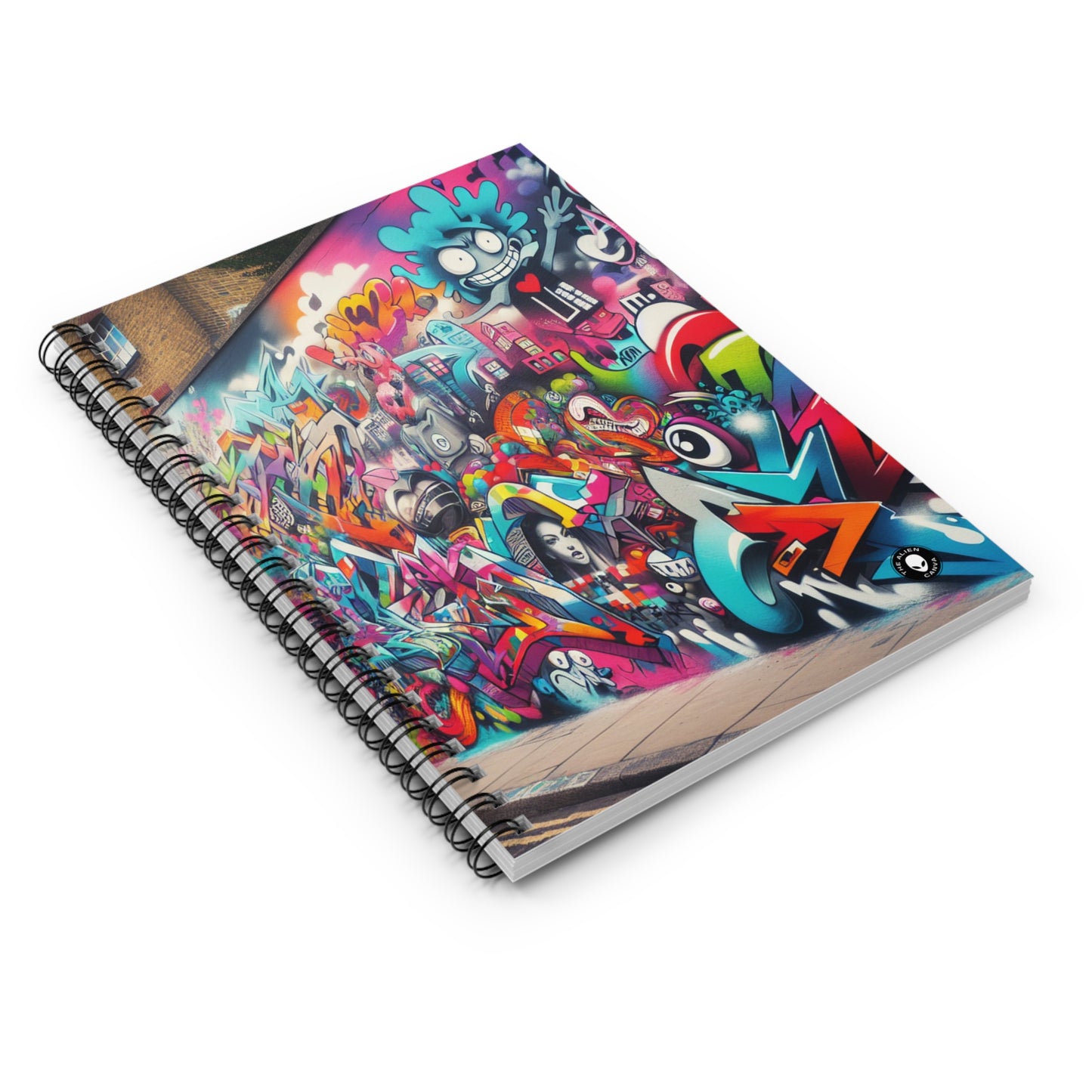 "Neon Horizon: The Vibrant Future Metropolis" - The Alien Spiral Notebook (Ruled Line) Street Art / Graffiti