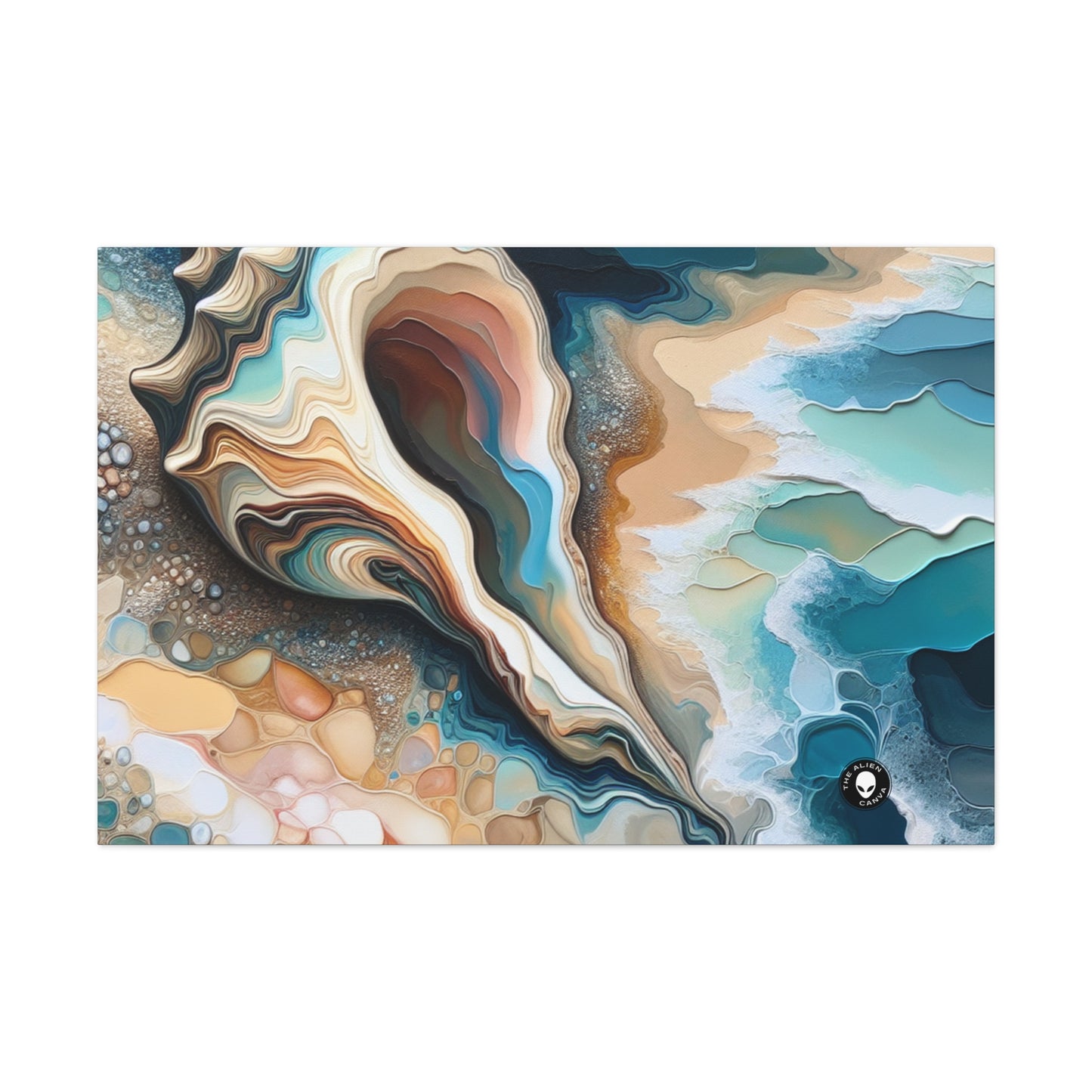 "Una vista de la playa a través de una concha marina" - The Alien Canva Acrylic Pouring