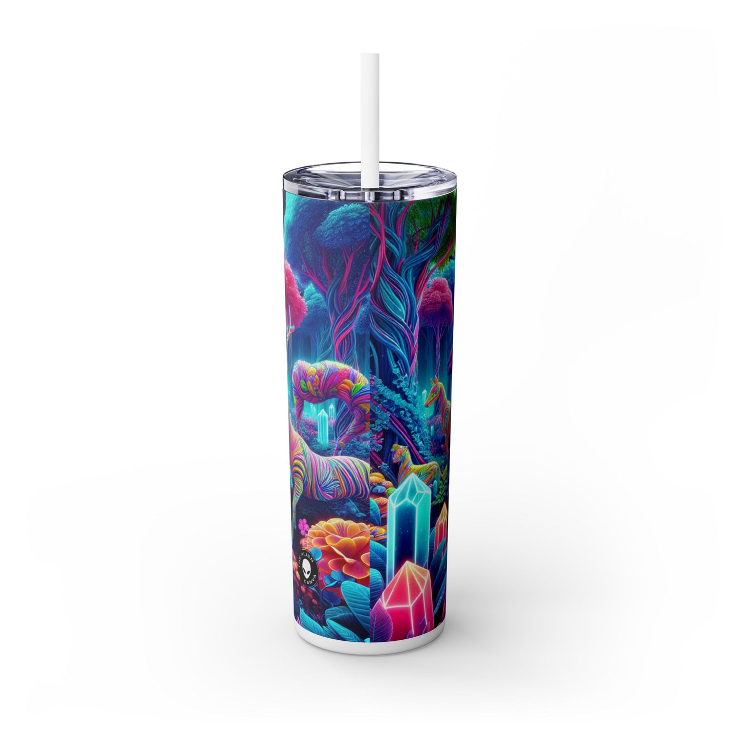 "Glowing Enchantment: Neon Forest" - The Alien Maars® Skinny Tumbler with Straw 20oz