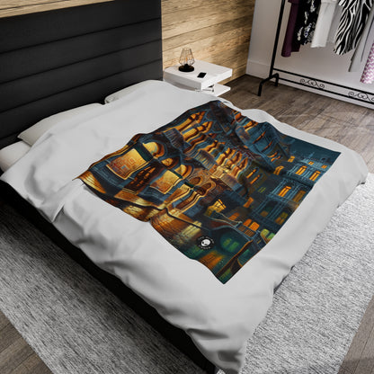 "Venetian Night: A Luminous Street Scene" - The Alien Velveteen Plush Blanket Venetian School