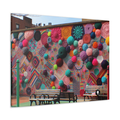 "Yarn of Joy: A Colorful Outdoor Mural" - The Alien Canva Yarn Bombing (Fiber Art)