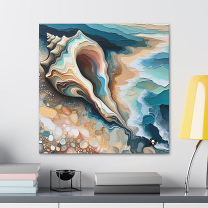 "Una vista de la playa a través de una concha marina" - The Alien Canva Acrylic Pouring