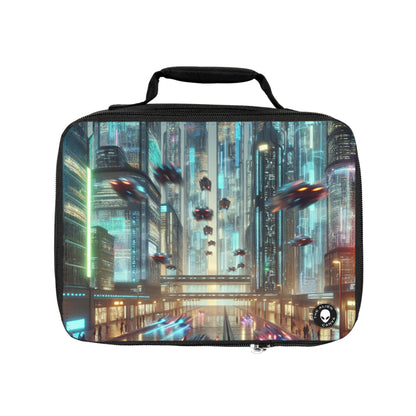 Neon Rain: A Futuristic Cityscape- The Alien Lunch Bag