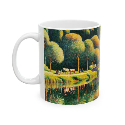 "Tranquil Sunset: A Pointillism Landscape" - The Alien Ceramic Mug 11oz Pointillism