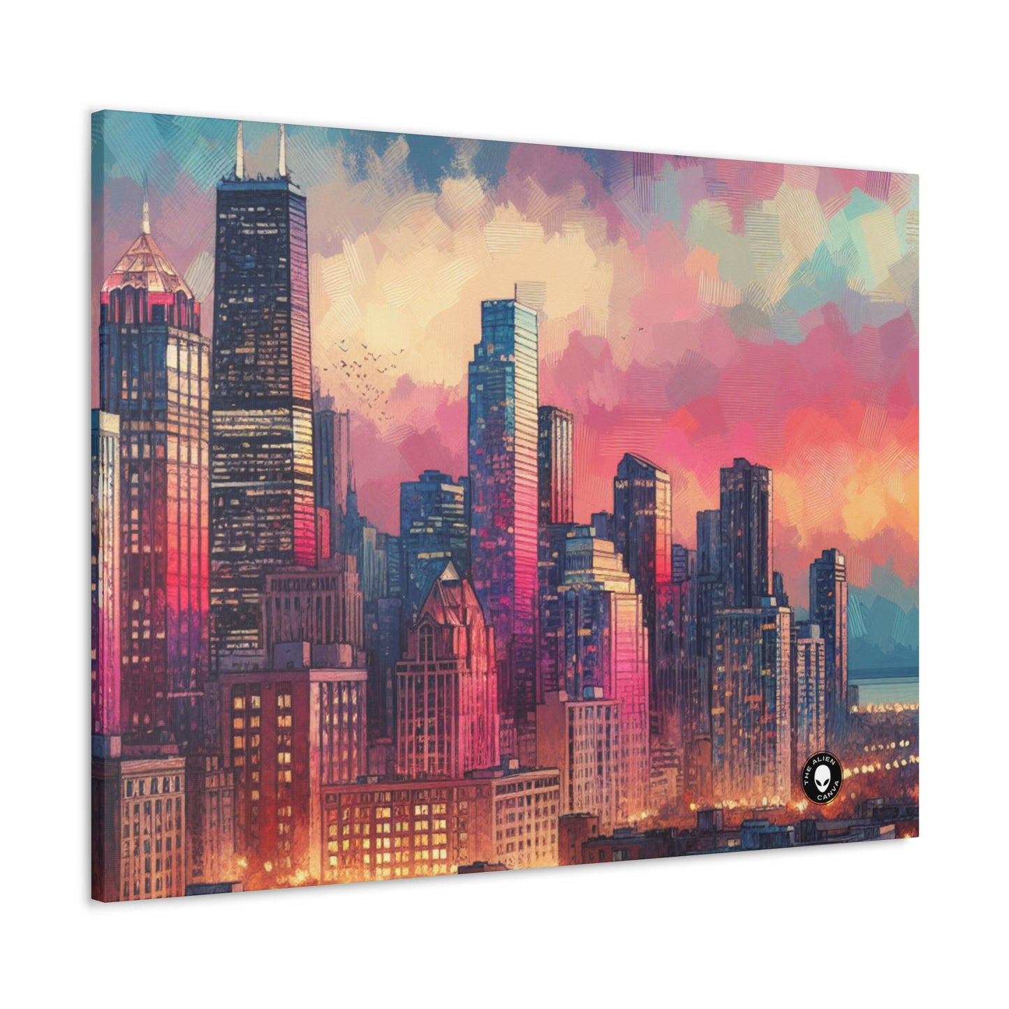 "Dusky Reflections: City Skyline at Sunset" - The Alien Canva