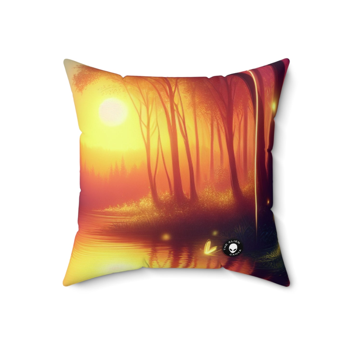 "Dusk Enchantment: A Magical Forest Scene"- The Alien Spun Polyester Square Pillow