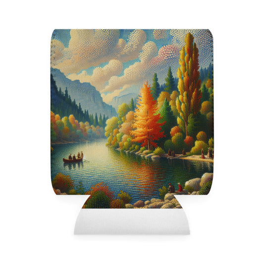 "Serenity in Dots: A Pointillism Sunset at the Beach" - The Alien Can Cooler Sleeve Pointillism