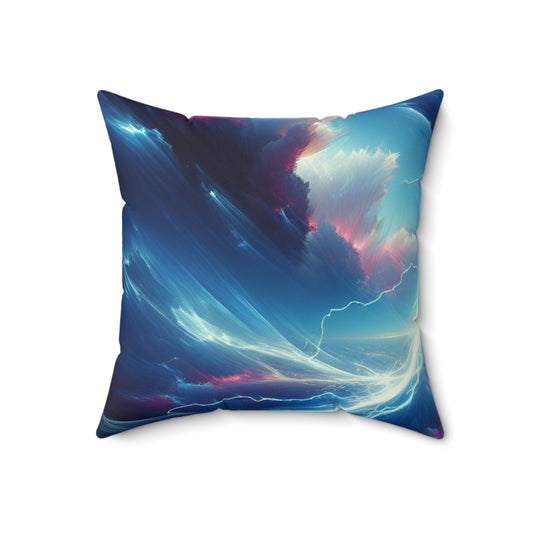 "Électricité dans le ciel" - L'oreiller carré en polyester filé Alien Style d'art numérique