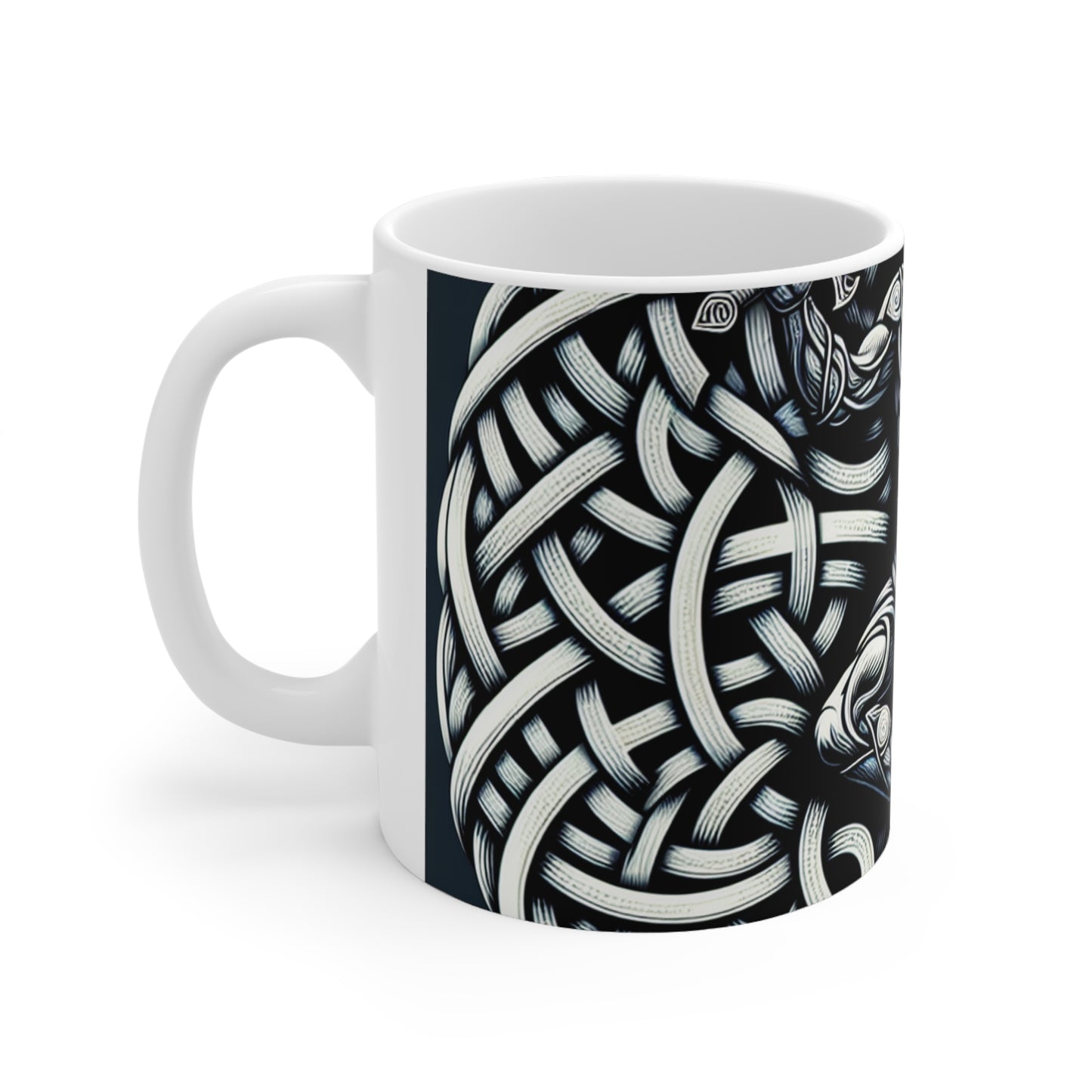 "Celtic Knight: Sword & Shield in Ancient Knots" - The Alien Ceramic Mug 11oz Celtic Art Style