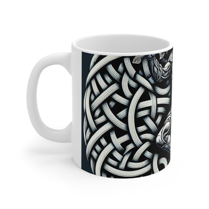 "Celtic Knight: Sword & Shield in Ancient Knots" - The Alien Ceramic Mug 11oz Celtic Art Style