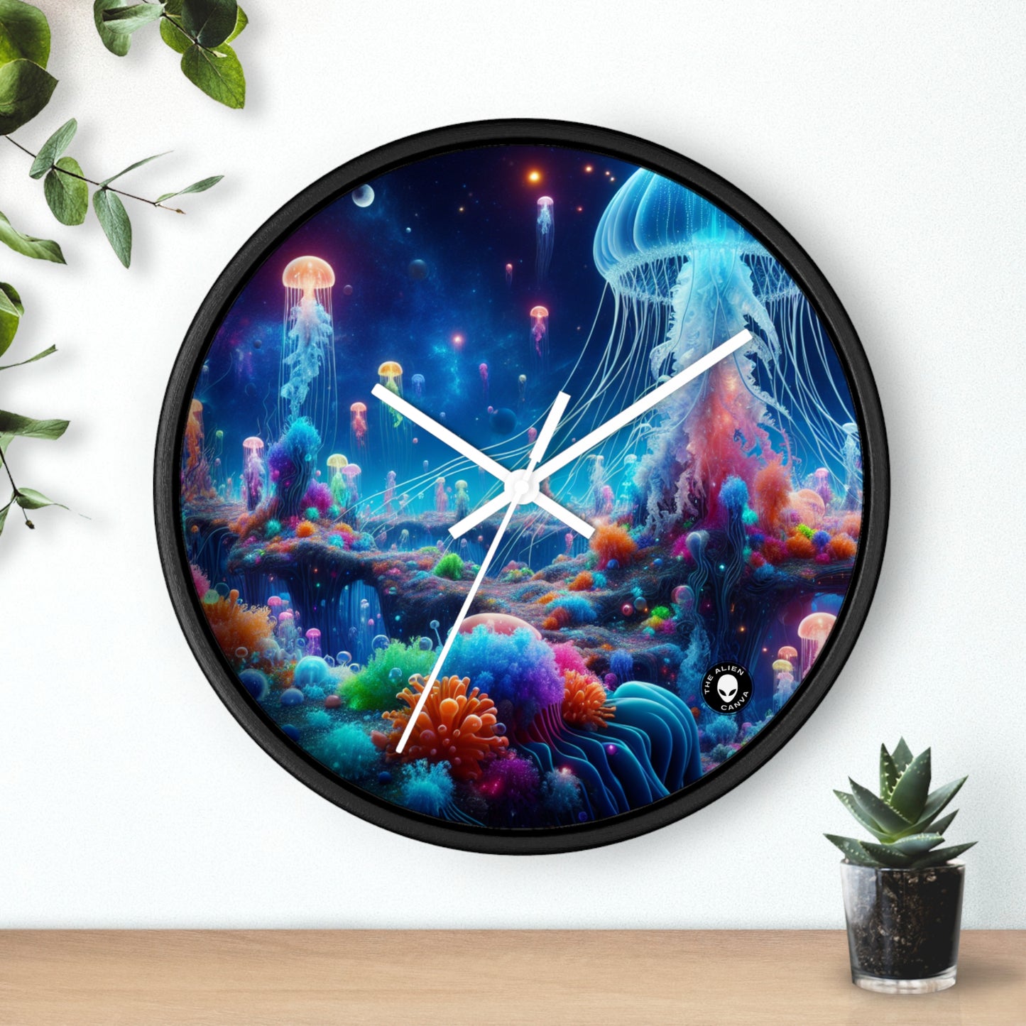 "Neon Jellyfish Fantasia: A Surreal Underwater Odyssey" - The Alien Wall Clock