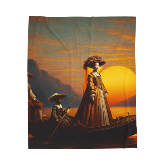 "Crepúsculo dorado en la góndola italiana" - La manta de felpa de pana alienígena estilo artístico renacentista