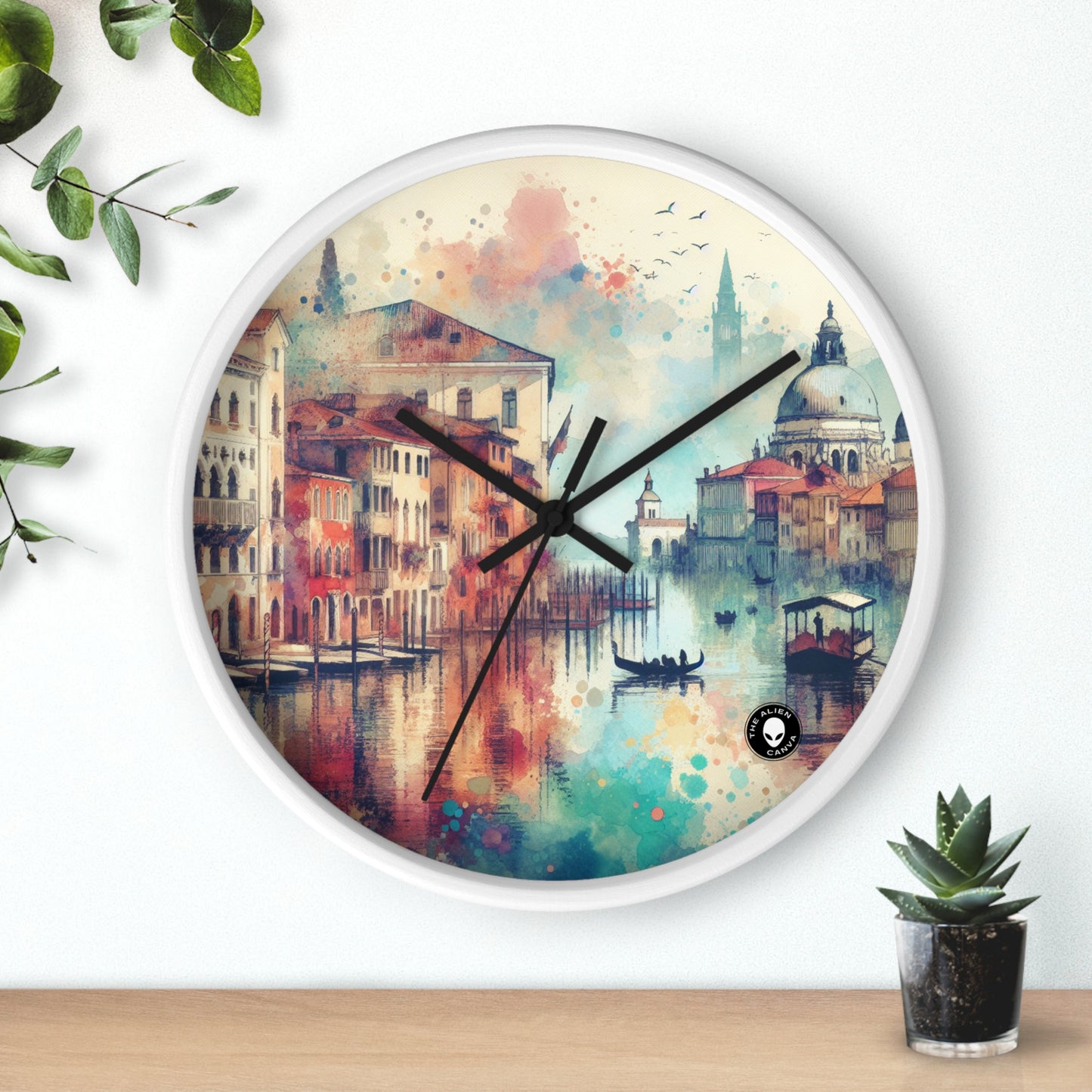 Côte tranquille : une peinture sereine au coucher du soleil à l'aquarelle - La peinture à l'aquarelle de l'horloge murale extraterrestre