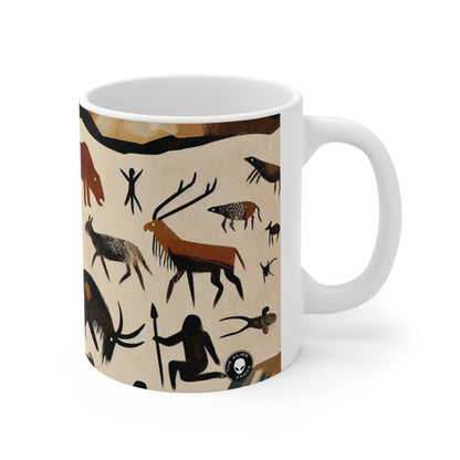 "The Discovery of Fire: A Cave Painting Tale" - The Alien Ceramic Mug 11oz Cave Painting