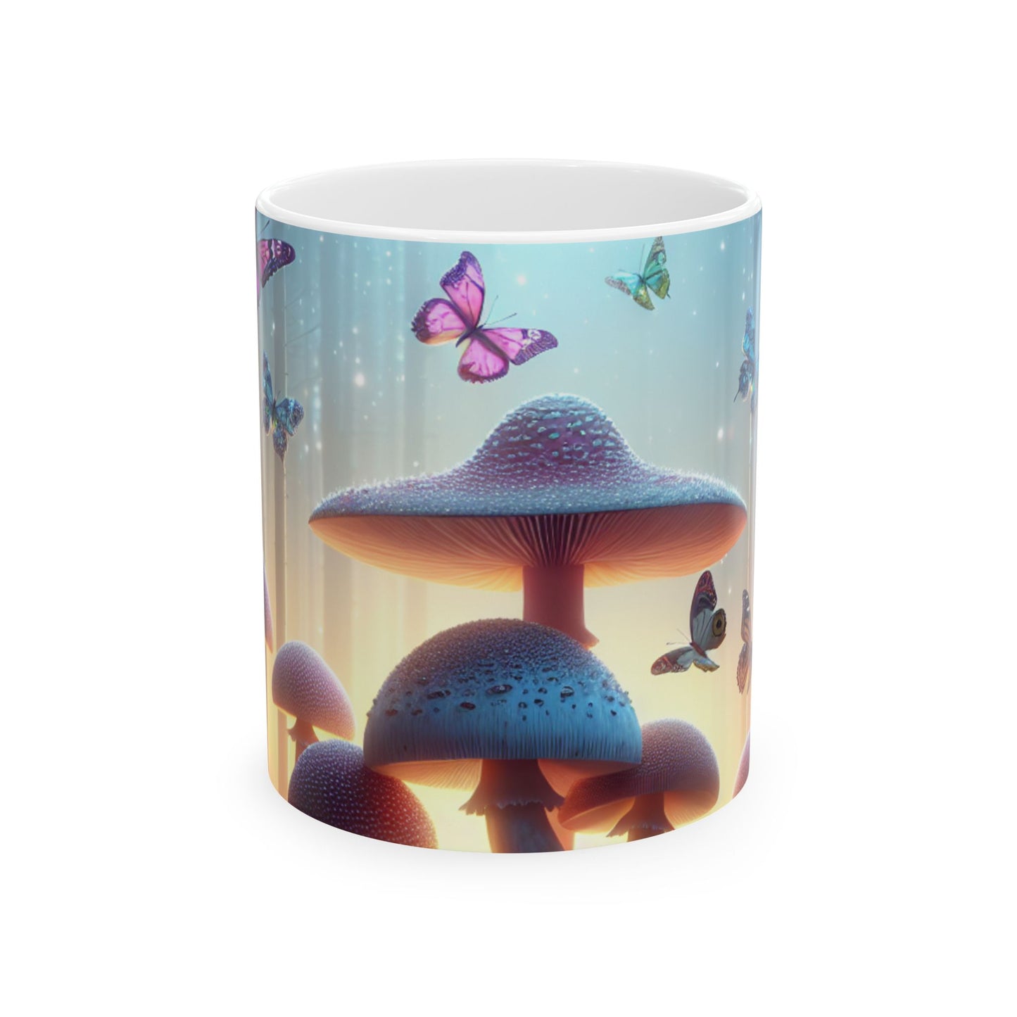 "Twilight Forest: Fluttering Butterflies and Towering Mushrooms" - The Alien Ceramic Mug 11oz