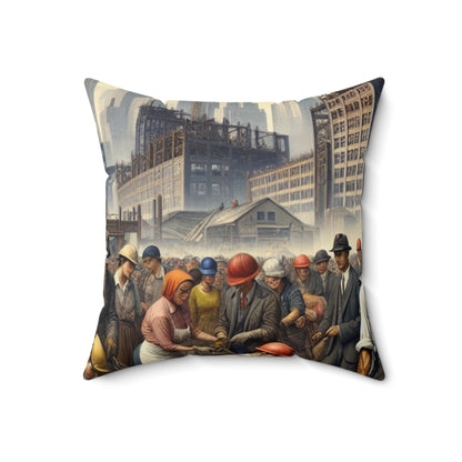 Title: "Unity in Action: Celebrating Solidarity's Triumph"- The Alien Spun Polyester Square Pillow Social Realism