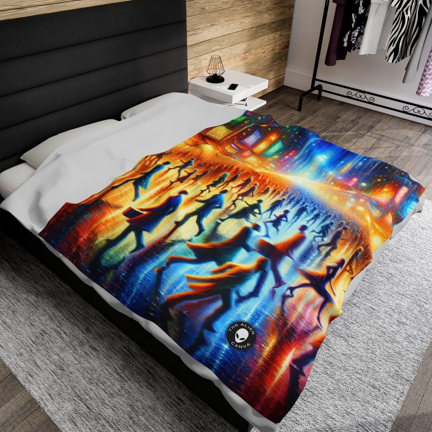 "Neon Nightscapes: A Symphony of City Chaos" - The Alien Velveteen Plush Blanket