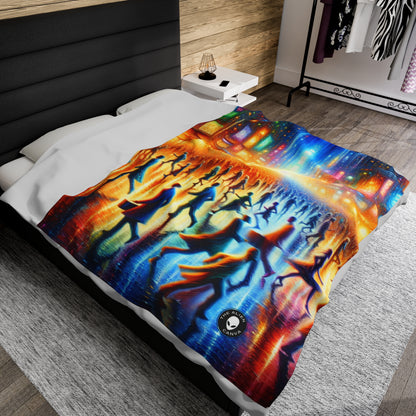 "Neon Nightscapes: A Symphony of City Chaos" - The Alien Velveteen Plush Blanket