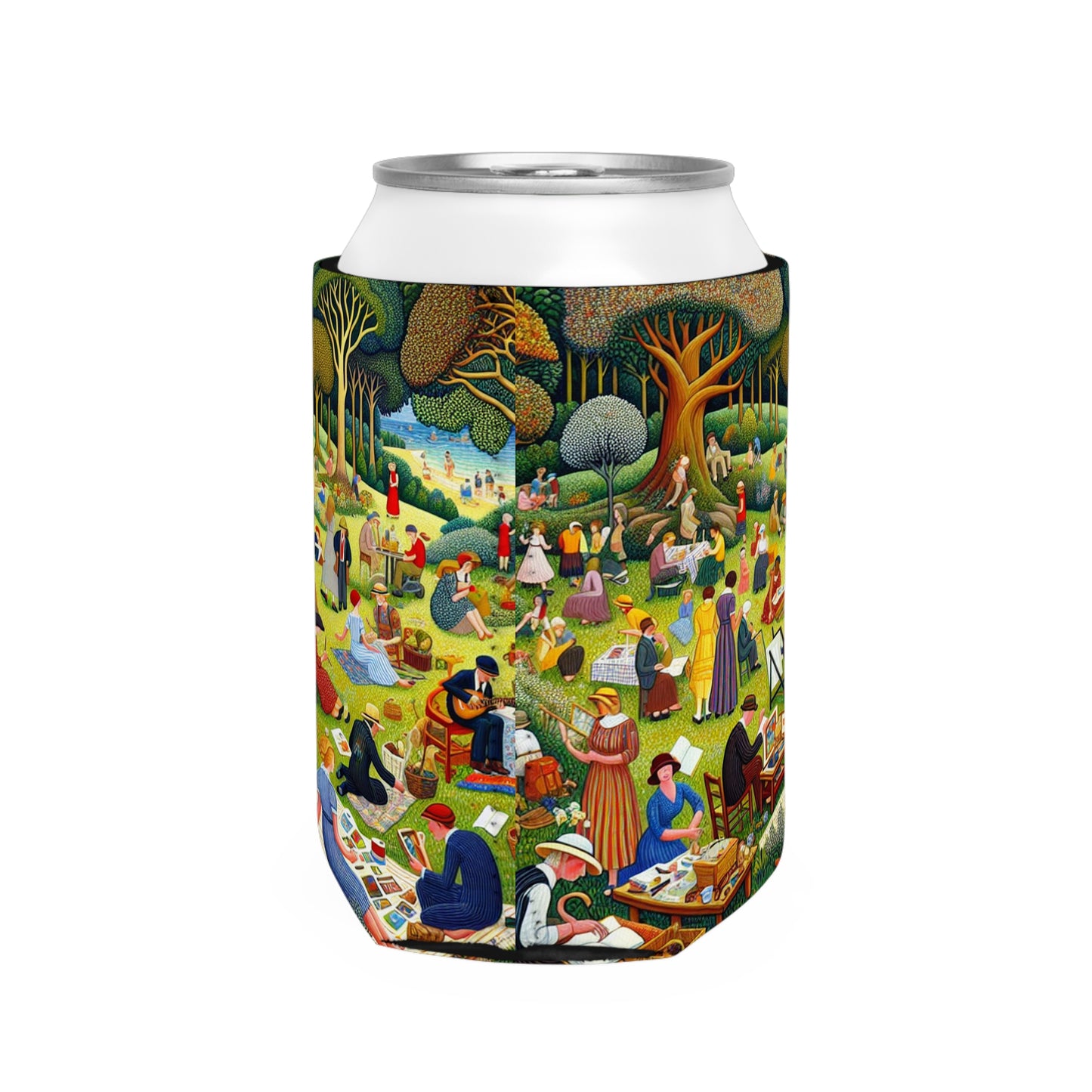 "Whimsical Village Delights" - The Alien Can Cooler Sleeve Naïve Art