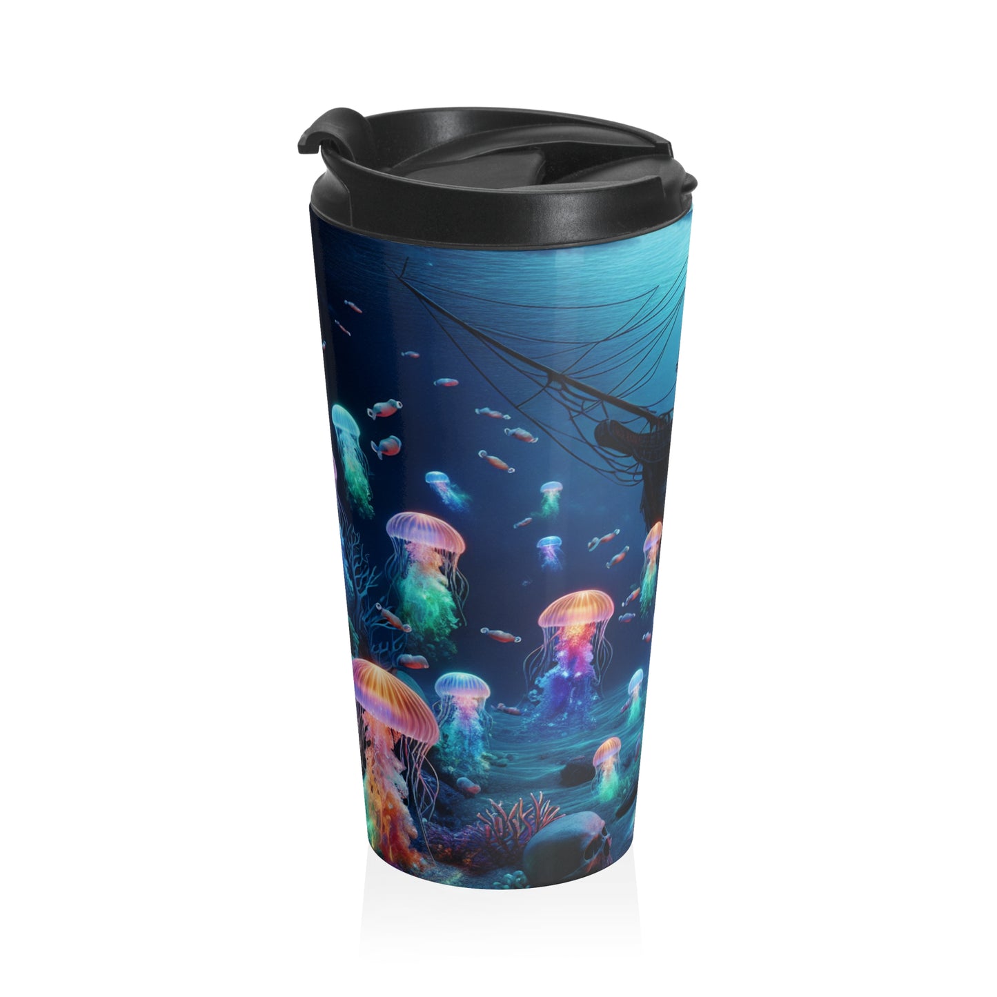 "El paraíso de las medusas resplandecientes: una aventura submarina de ensueño" - Taza de viaje de acero inoxidable The Alien