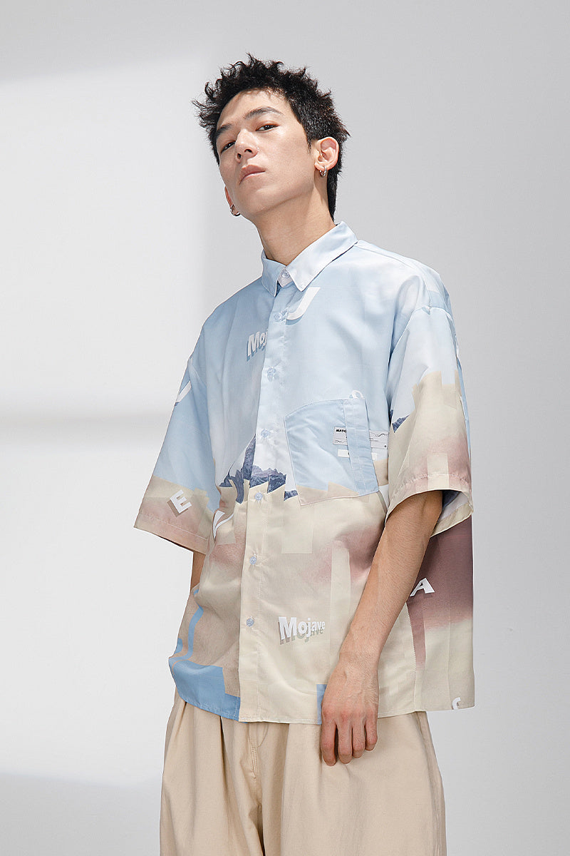 Retro loose full printed short sleeve shirt