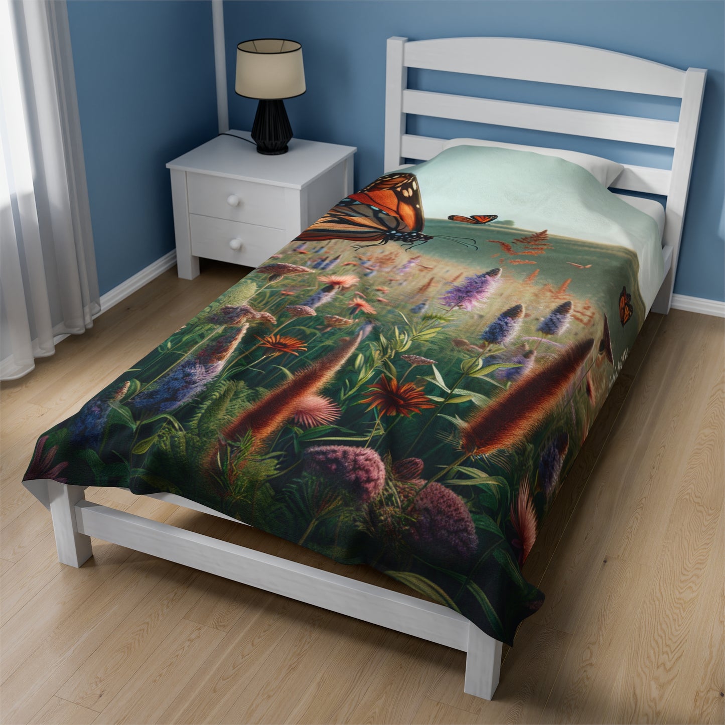 "A Monarch in Wildflower Meadow" - The Alien Velveteen Plush Blanket Realism Style