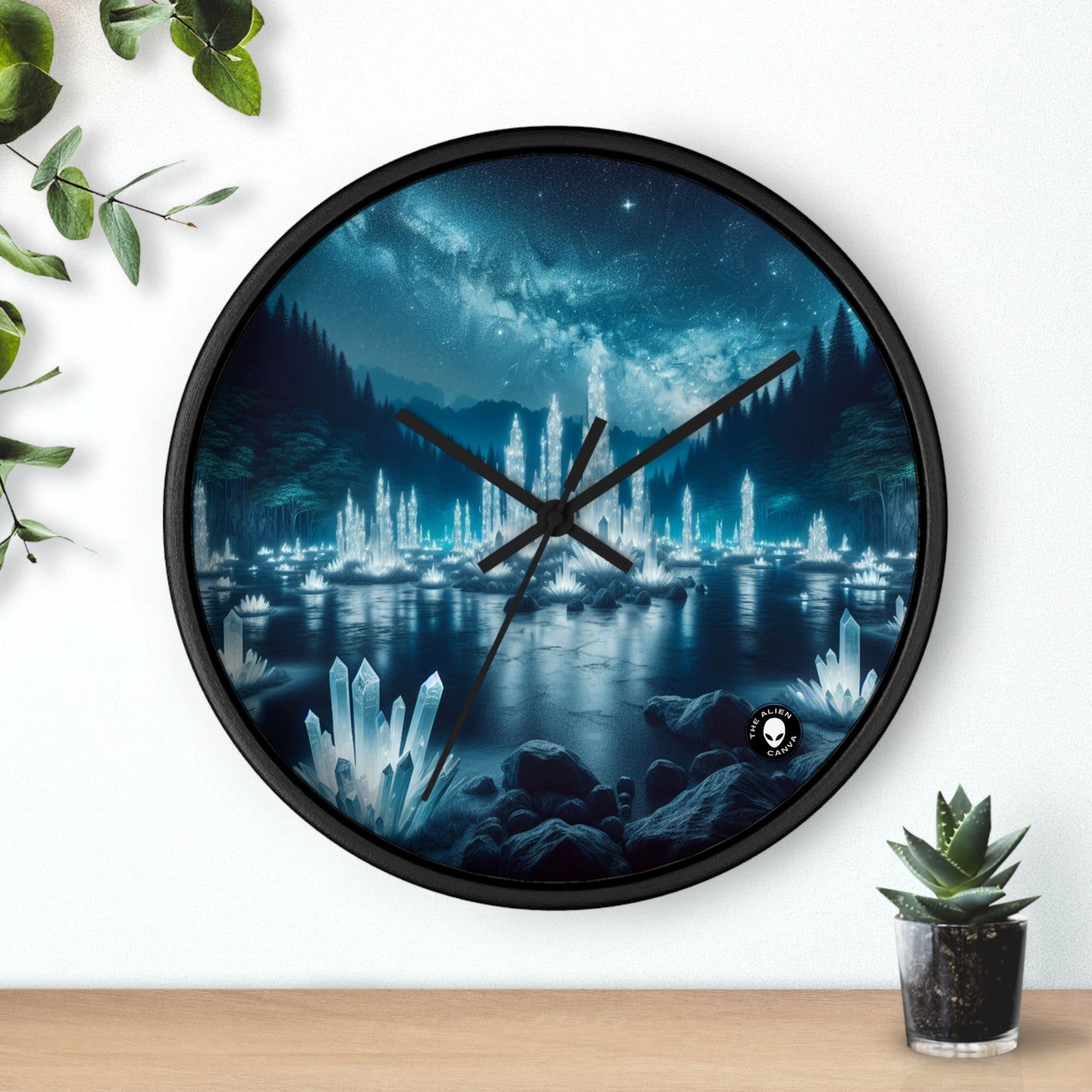 "Crystal Grove: Starlit Reflections" - The Alien Wall Clock