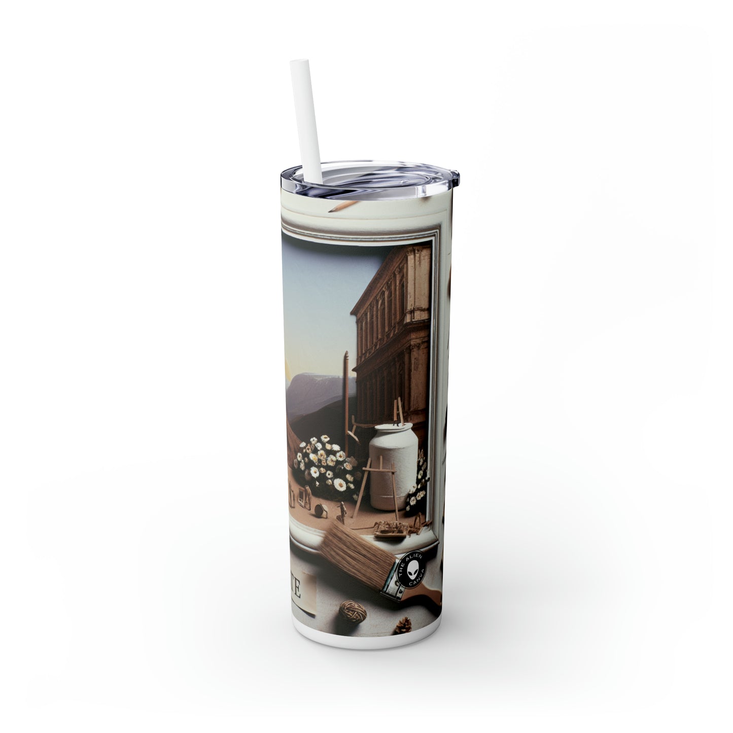 "Elemental Elegance: A Mixed Media Tribute to Arte Povera" - The Alien Maars® Skinny Tumbler with Straw 20oz Arte Povera