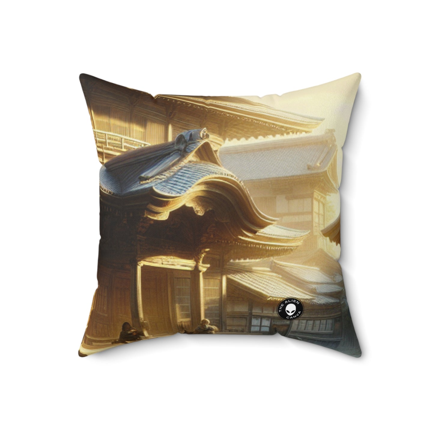 "Golden Hour Bliss: Paysage de réalisme photographique" - L'oreiller carré en polyester filé Alien Réalisme photographique