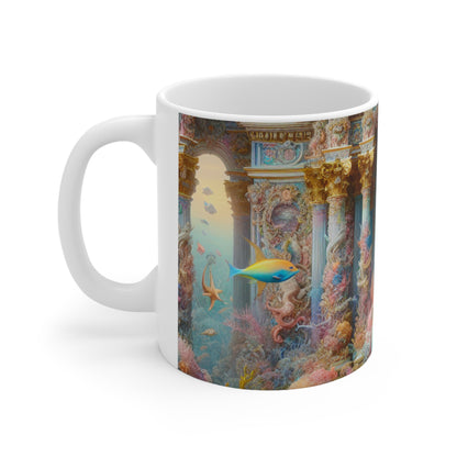 "Underwater Splendor: A Rococo Mermaid Palace" - The Alien Ceramic Mug 11oz Rococo Style