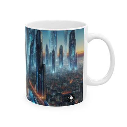 "Neon Skyline: Future Cityscapes" - The Alien Ceramic Mug 11oz