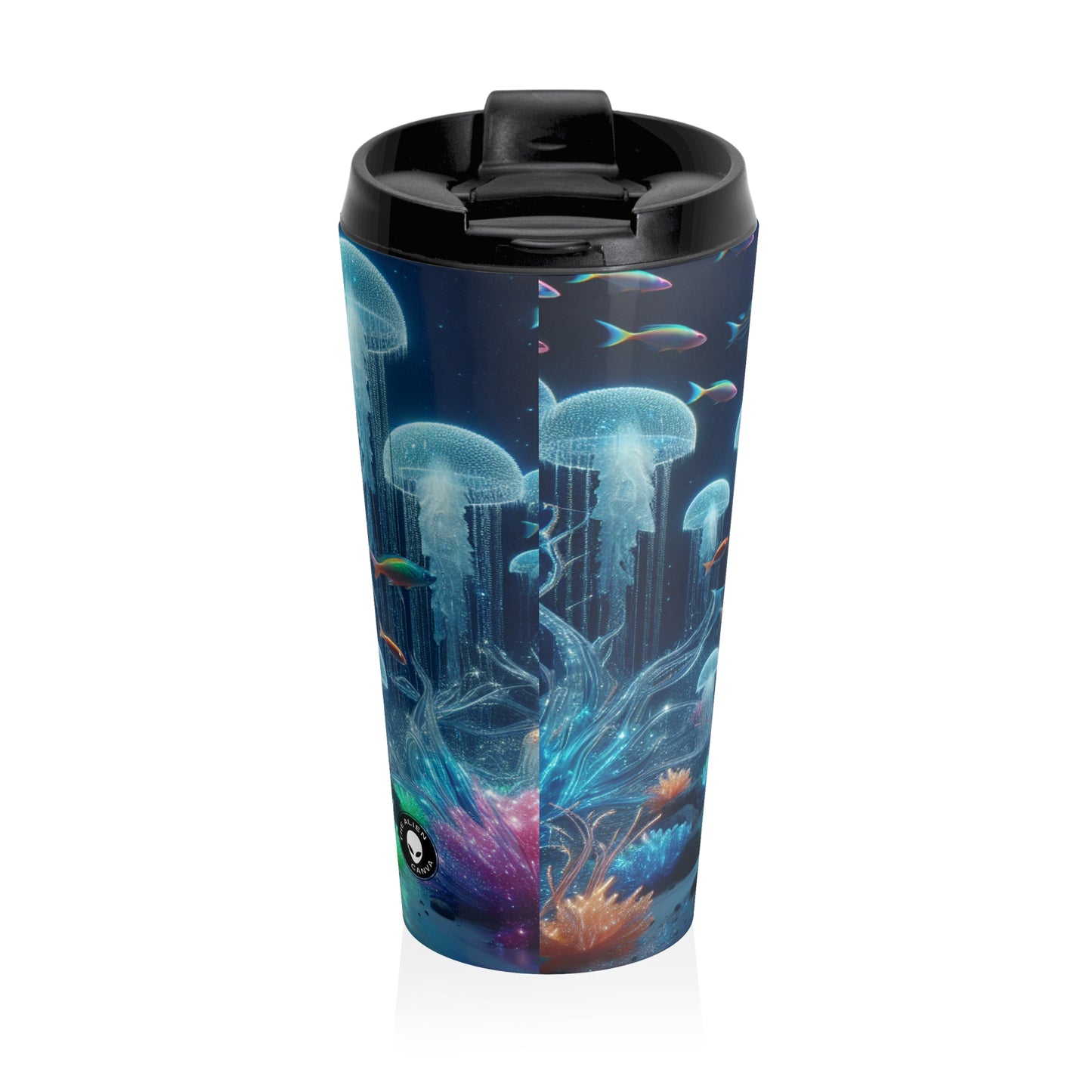 "Neon Dreams: The Underwater Wonderland" - Taza de viaje de acero inoxidable de Alien