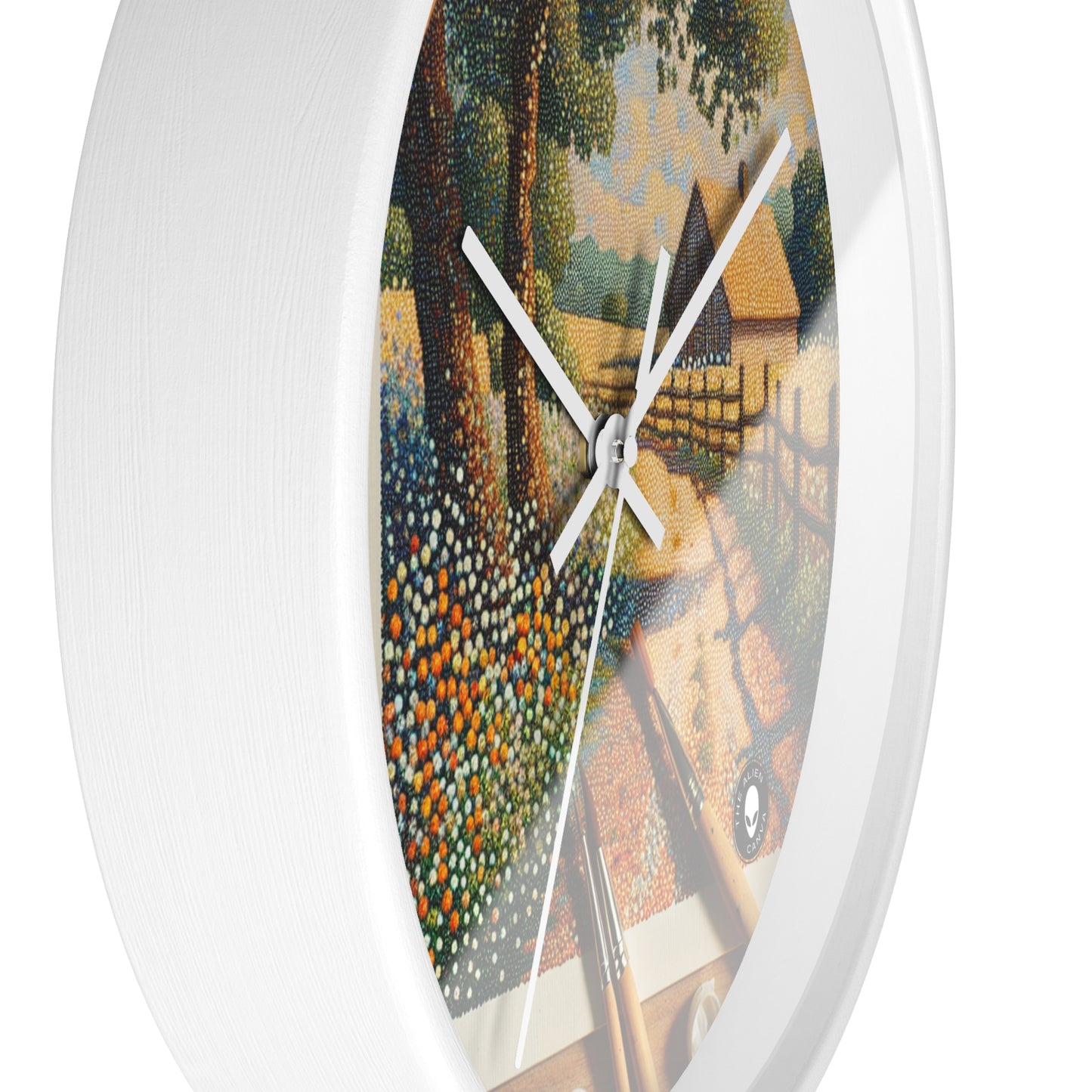 "Autumn Bliss: Pointillism Forest" - The Alien Wall Clock Pointillism