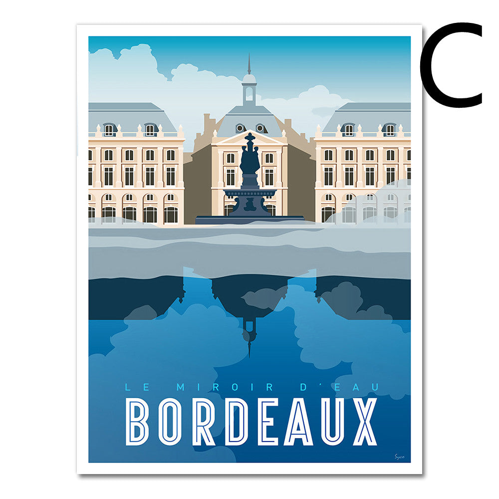 vintage Bordeaux Mural Canvas Wine Country, Affiche de carte touristique