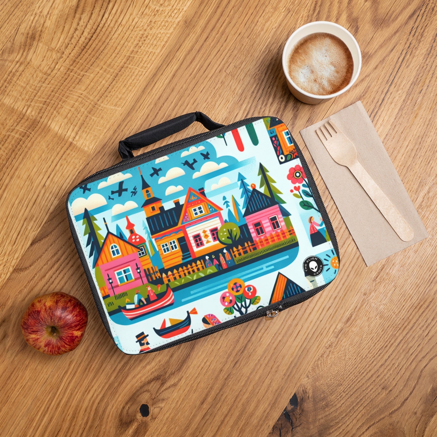 "Whimsical Village: A Folk Art Fairytale" - La bolsa de almuerzo alienígena Arte popular